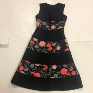 Kate Spade 0 Dress Black Floral Stripe Sheer Top Button Keyhole Zipper Back